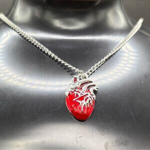 ❤️ Red Glass Anatomical Heart Pendant Necklace ❤️